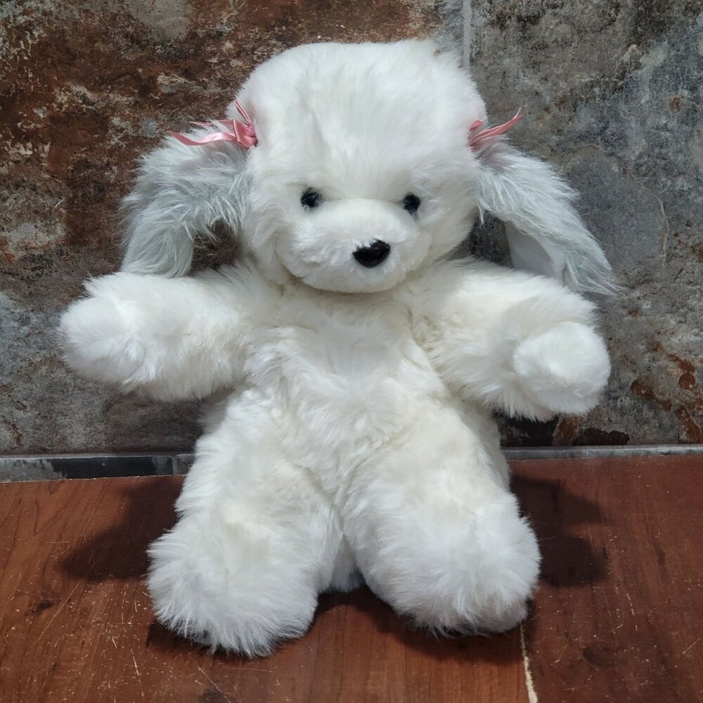 Vintage Emotions Fluffy French Poodle Plush Toy Stuffed Animal 11 In Tall